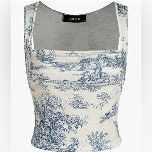 CIDER Toile de Jouy Square Neck Tank Top